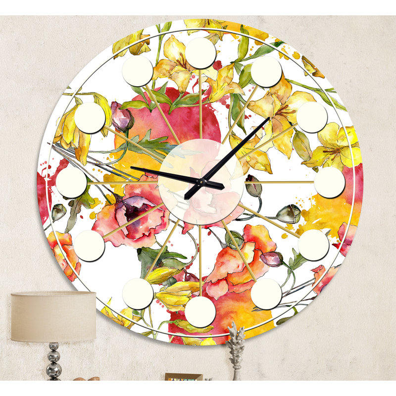 Horloge murale rétro style rétro coquelicots IV - Mid-Century, Moyenne