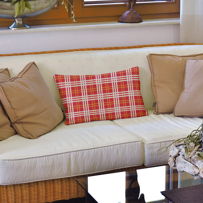Housse de coussin Luxury Kansas City, Rouge / or / blanc, Cuir / Suède