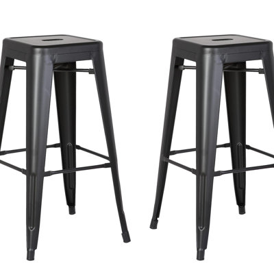 Backless Modern Light Weight Industrial Contemporary Rustic Vintage Costal Metal Bar Stools Without Back And 4 Leg Design (Set Of 2) (30" Seat, Distressed Black)