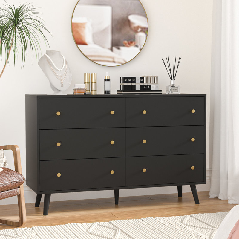 Commode 6 tiroirs Burt, Noir