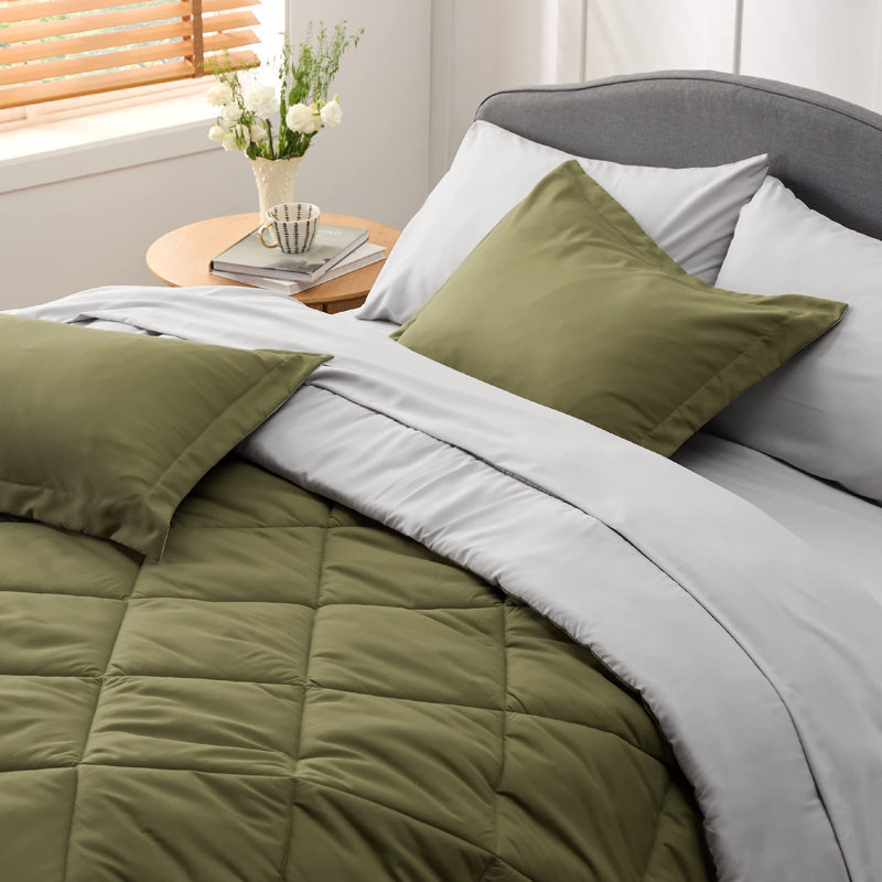 Best Seller Bedsure Comforter Set Reversible Bedding for All Seasons-89GSM, Olive Green