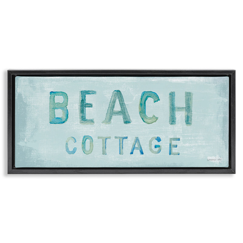 Rustic Beach Cottage, aquarelle, H 11 po x l 25 po, Cadre flottant noir de jais
