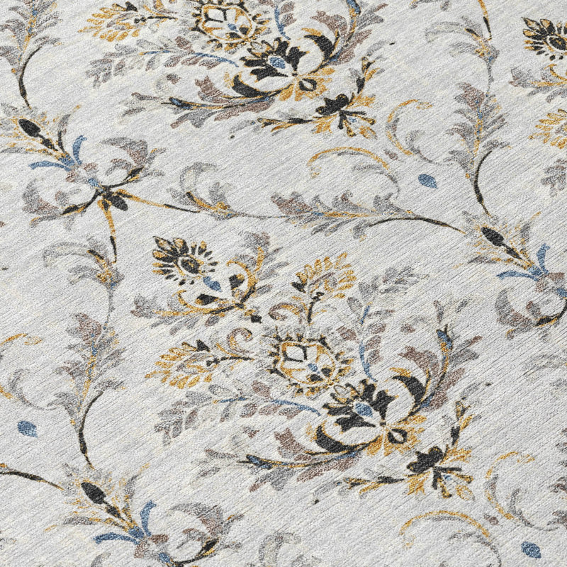 Machine Washable Indoor/Outdoor Hashlamoun ACN2325 Damask Rug, Rectangle 3' x 5'
