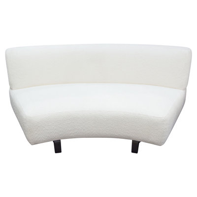 Vesper Curved Armless Sofa In Faux White Shearling W/ Black Wood Leg Base