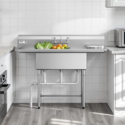 Évier à 3 compartiments, acier inoxydable 304 de calibre 18, cuve de 10 po x 14 po x 10 po, évier de cuisine et utilitaire à 3 compartiments avec 2 égouttoirs et dosseret pour le restaurant, le camion de nourriture et la maison