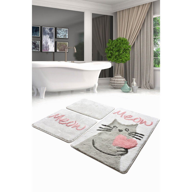 Ensemble de tapis de bain en acrylique de qualité supérieure (3 pièces), antibactérien, antidérapant, fait à la main | 15,7 x 23,6 po, 19,7 x 23,6 po, 23,6 x 39,4 po | 100% acrylique, 1450 g / m² | Lavable à la machine à 30 ° C, parfait pour les salles de bain élégantes