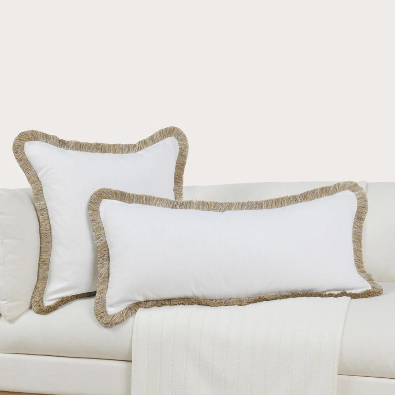 Cara Fringe Linen Blend Throw Pillow, 16"H x 36"W, Rectangular