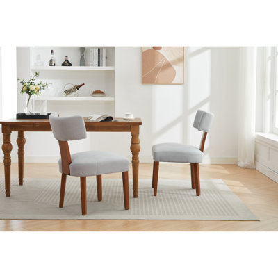Gray Linen Fabric Of 2 Dining Chairs With Solid Wooden Frame And Curved For Room Other Indoor Spaces, 250 Lbs Capacity, 15 - Minute Assembly Padded Seat Areas, Easy To Clean
