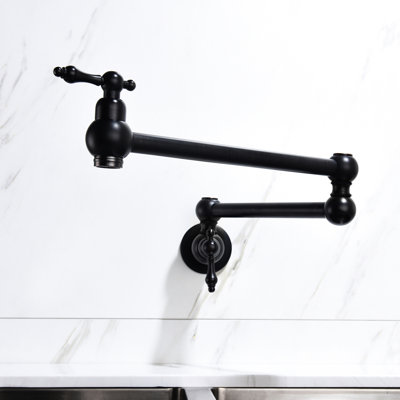 Wall Mount Pot Filler Faucet In Matte Black, Brass, Arm For Smooth And Streamlined Filling, Double Handles To Regulate Water Flow Continuity, Corrosion Finish Brass Construction, Efficient Convenient