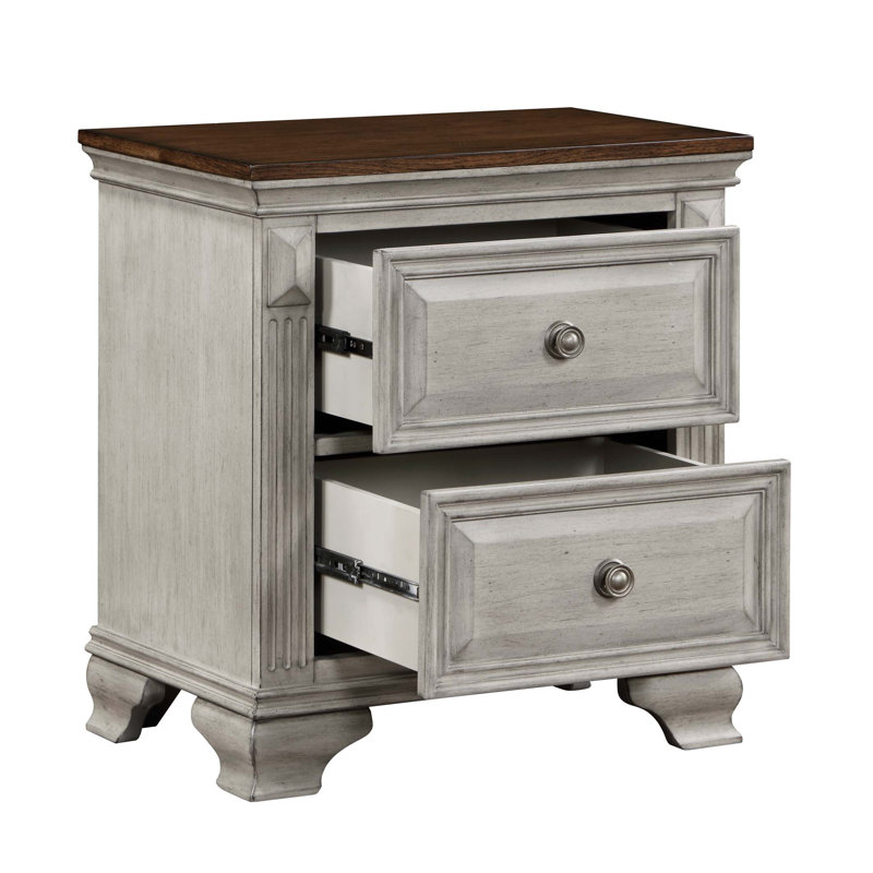 Table de chevet traditionnelle bicolore à deux tons avec plateau gris et brun
