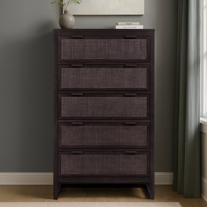 Solid Wood 77cm W 5 - Drawer Chest of Drawers, Espresso