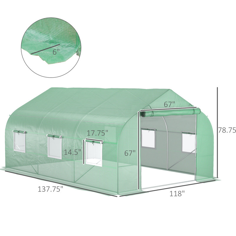 Walk-In Greenhouse 11,5 pi x 10 pi x 7 pi, construction galvanisée, optimise les conditions de croissance des plantes avec un cadre en acier maillé, 85% de lumière du soleil, plantes de Harsh