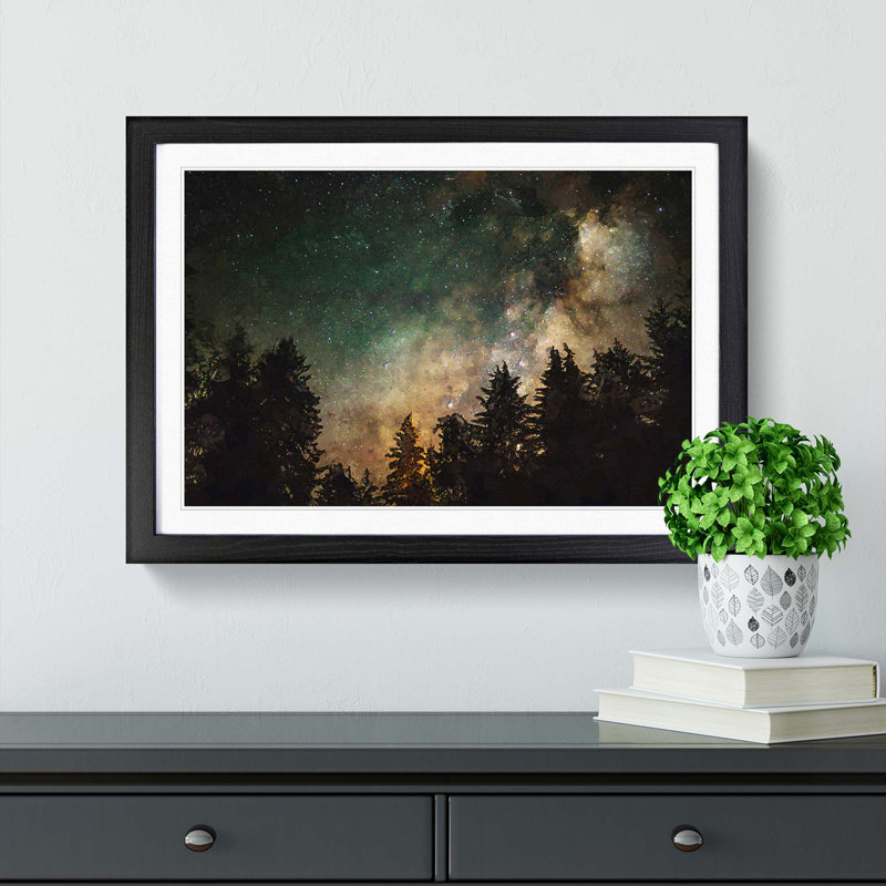 Milky Way Above the Treetops in Abstract - Picture Frame Graphic Art Print, 27cm H x 36cm W x 2cm D, Black Framed