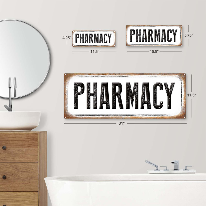 "Enseigne de pharmacie en métal" sur métal, H 5,75 po x l 15,5 po x P 0,04 po