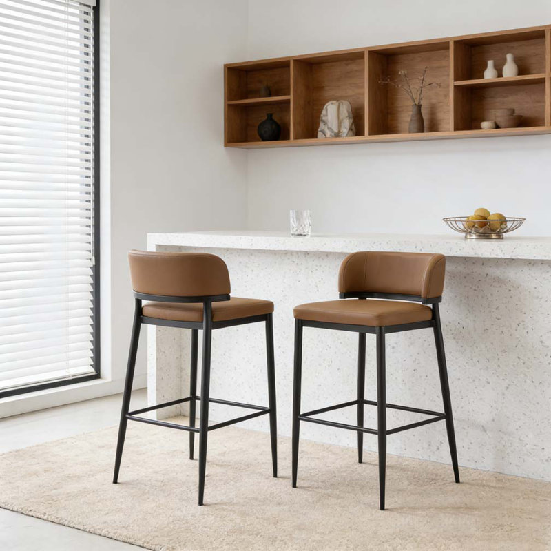 Metal Frame PU Leather Barstool, Brown