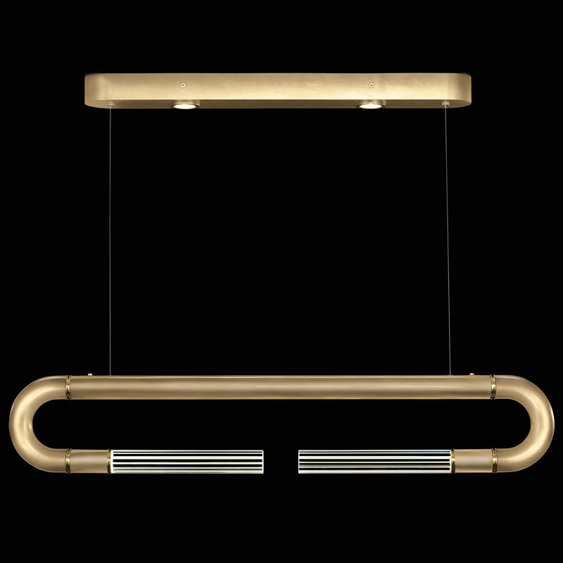 Luminaire suspendu linéaire avec peau Antonia, Feuille d'or / laiton