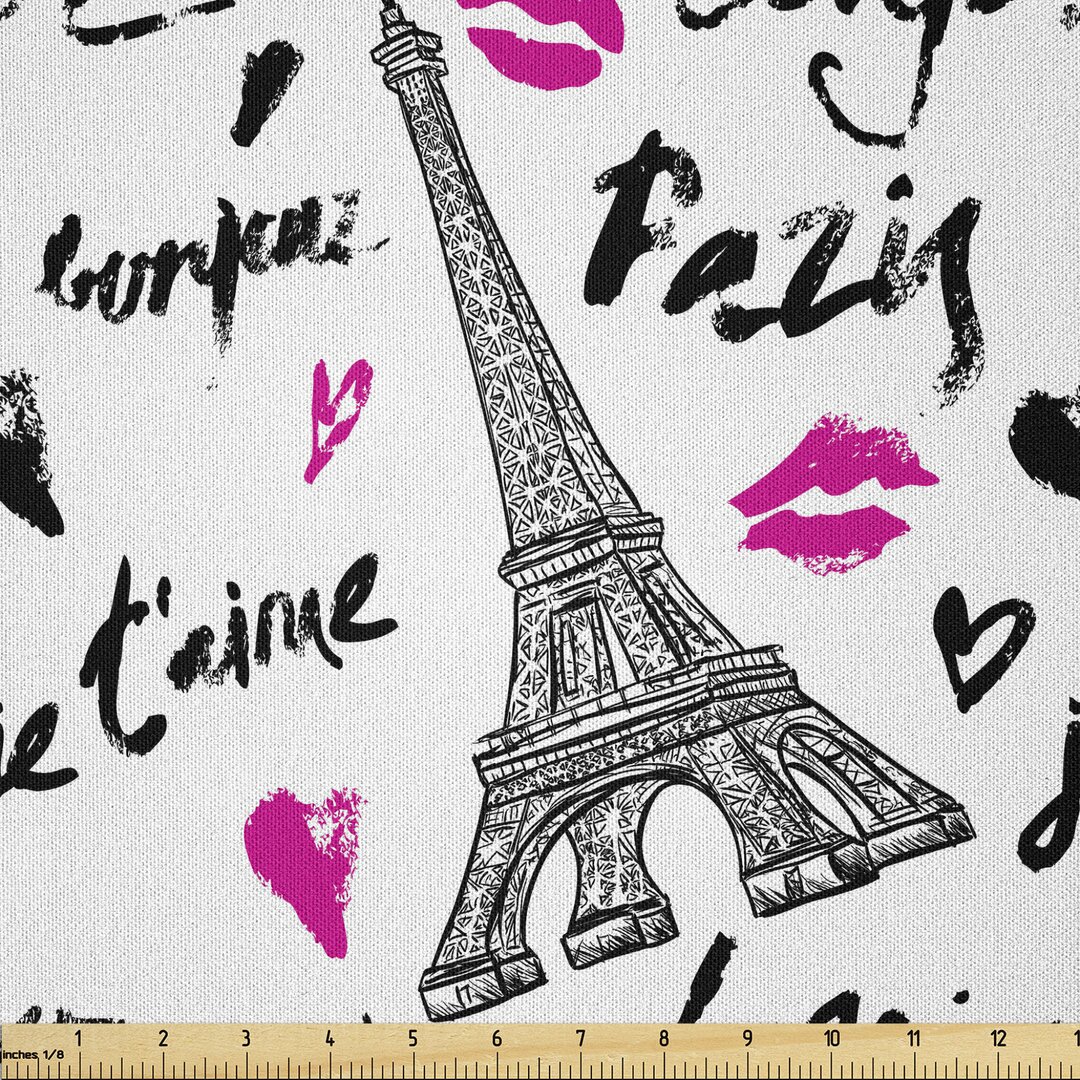 Stoff als Meterware, Pink Kiss Eiffel Liebe, Paris, Schwarz Weiß Rosa