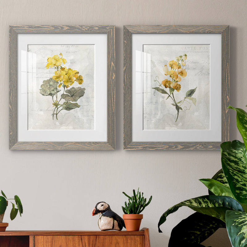 Canari lin géranium - ensemble de 2 reproductions d'art, Cadre en papier gris, Blanc, H 24 po x l 36 po x P 1,5 po