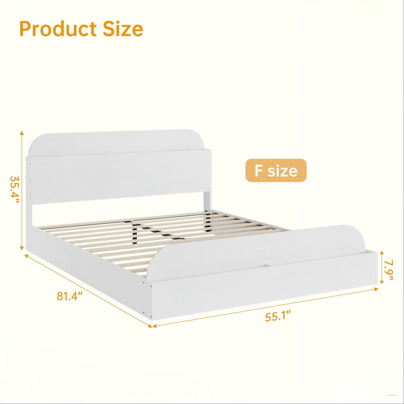 Bed Frame, Wooden Bed with Storage Headboard and Footboard, White, Full