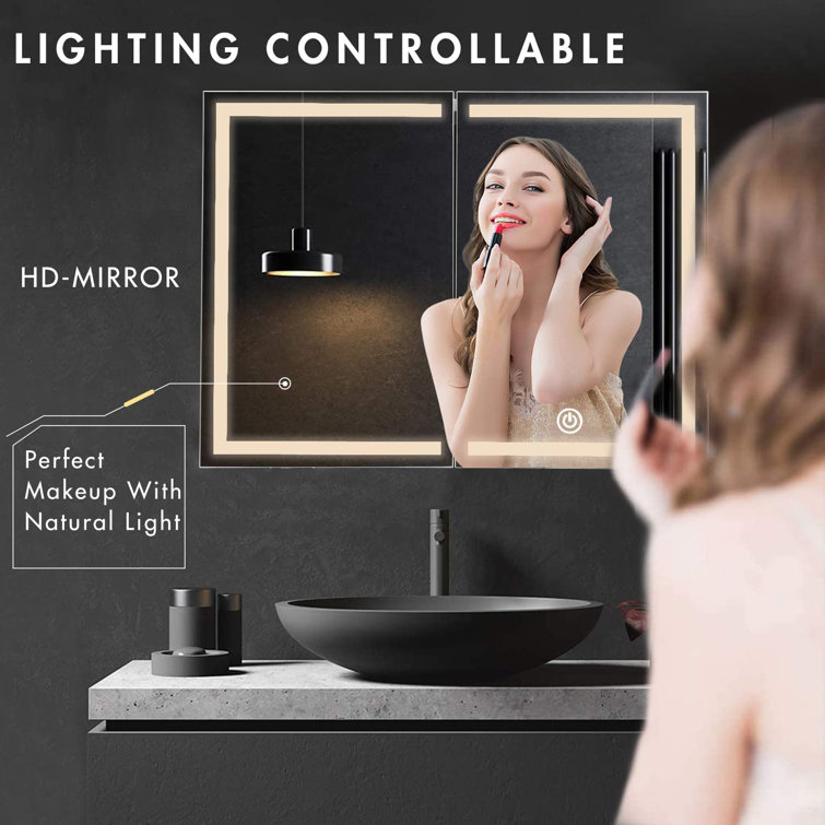 31.5'' W 23.6'' H Wall Mounted Required Framed Medicine Cabinet Mirror Adjustable