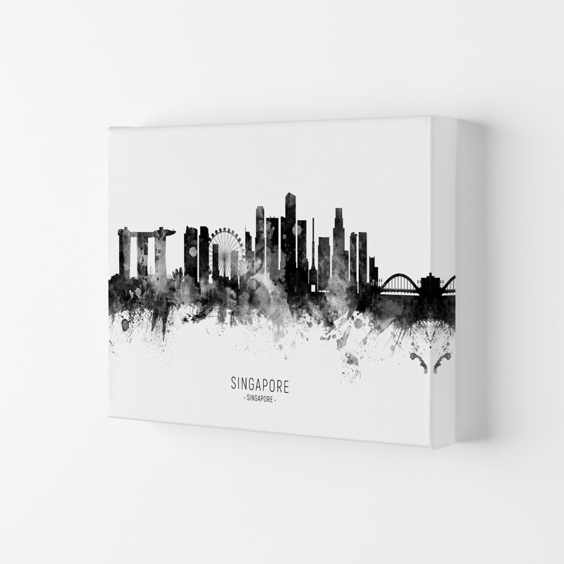 Singapore Skyline Black White City Name by Michael Tompsett - Print, 59.4cm H x 84cm W x 4cm D, Wrapped Canvas
