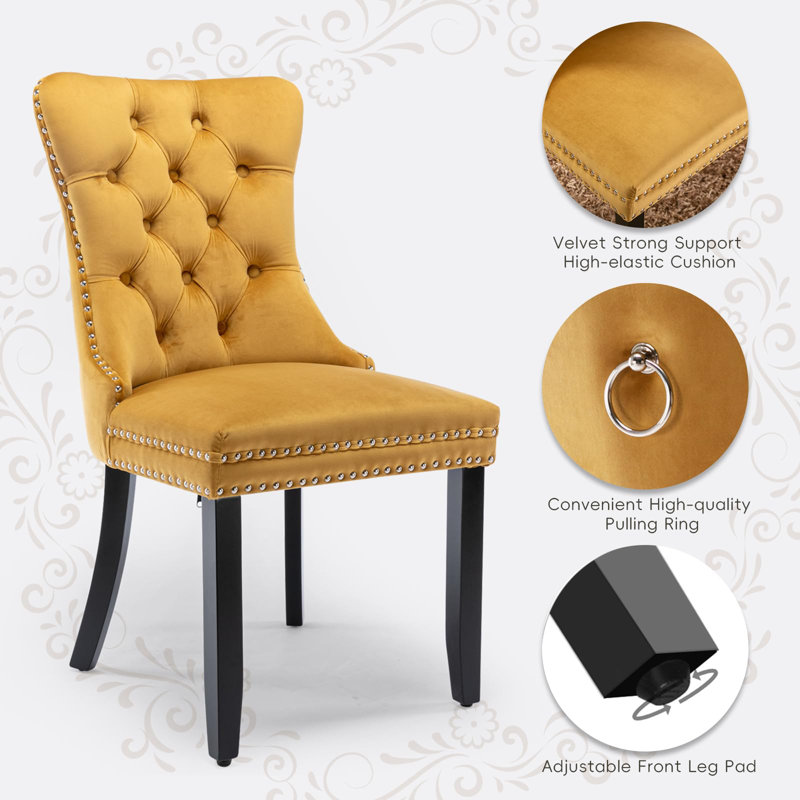 Delafield Lux Kitchen Dining Chairs, Yellow, Set Of 4, Wood