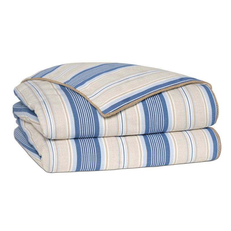 California King Blue and Beige Cotton Striped Duvet Cover Set