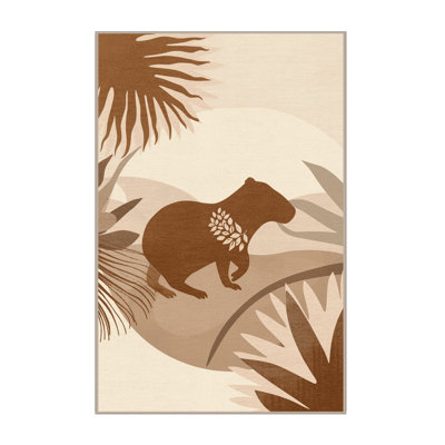Machine Washable Pavnesh Capybara Rainforest Minimalist Ombre Rug in Beige – Beige Binding