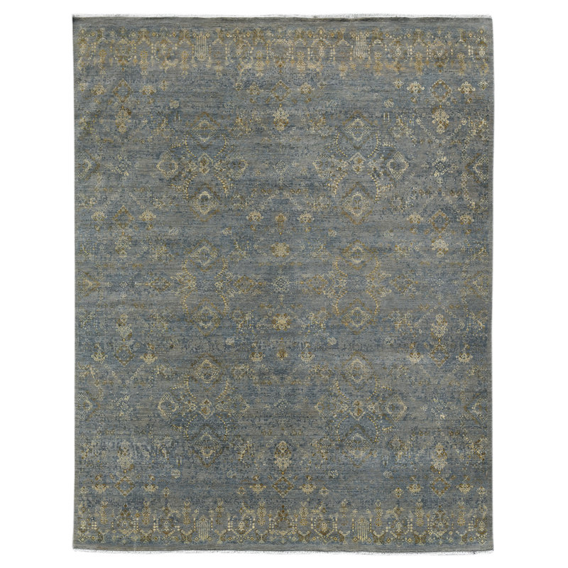 Tapis oriental bleu clair en laine noué à la main Bylas, Rectangle 2 pi x 3 pi