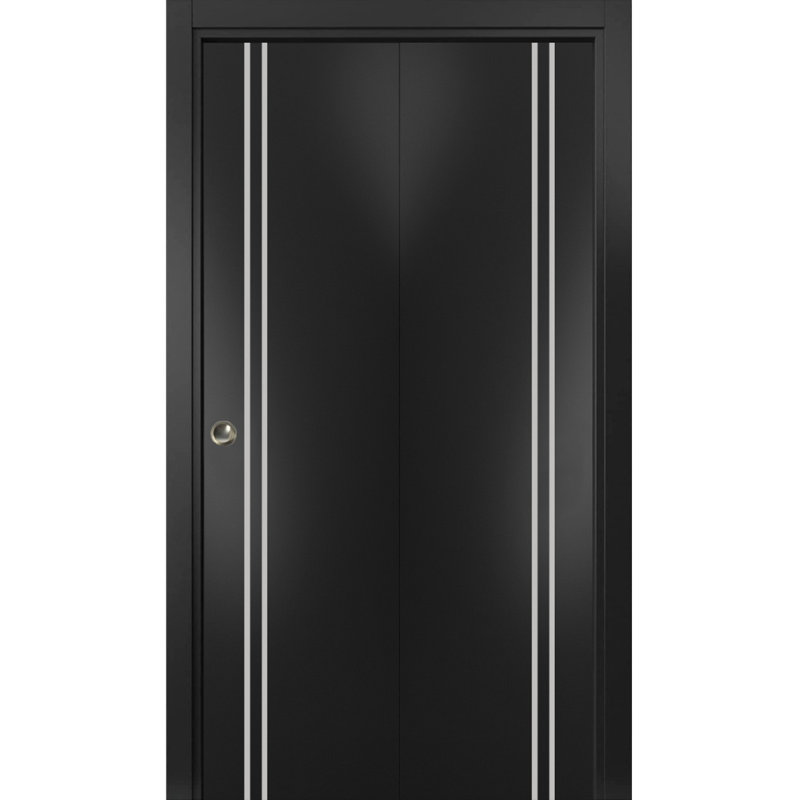 Porte pliante en bois massif massif, 64 po x 96 po, Noir mat