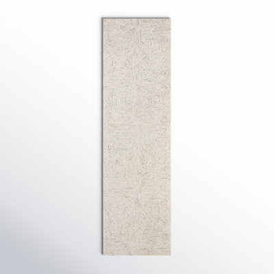 Linsly Geometric Hand Tufted Wool Ivory/Light Blue Area Rug