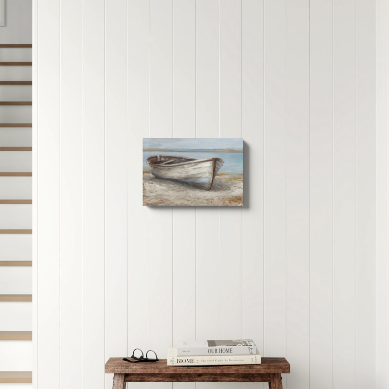 «Whitewashed Boat I» par Ethan Harper, reproduction d'art sur toile, H 12 po x l 18 po, Toile tendue, Sans cadre
