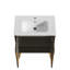 Meuble-lavabo autoportant de 30 po avec lavabo et rangement latéral, noir brossé, esthétique noyer rayé, bords arrondis, mécanisme de fermeture en douceur, tablettes réglables, fixation murale moderne et fonctionnelle