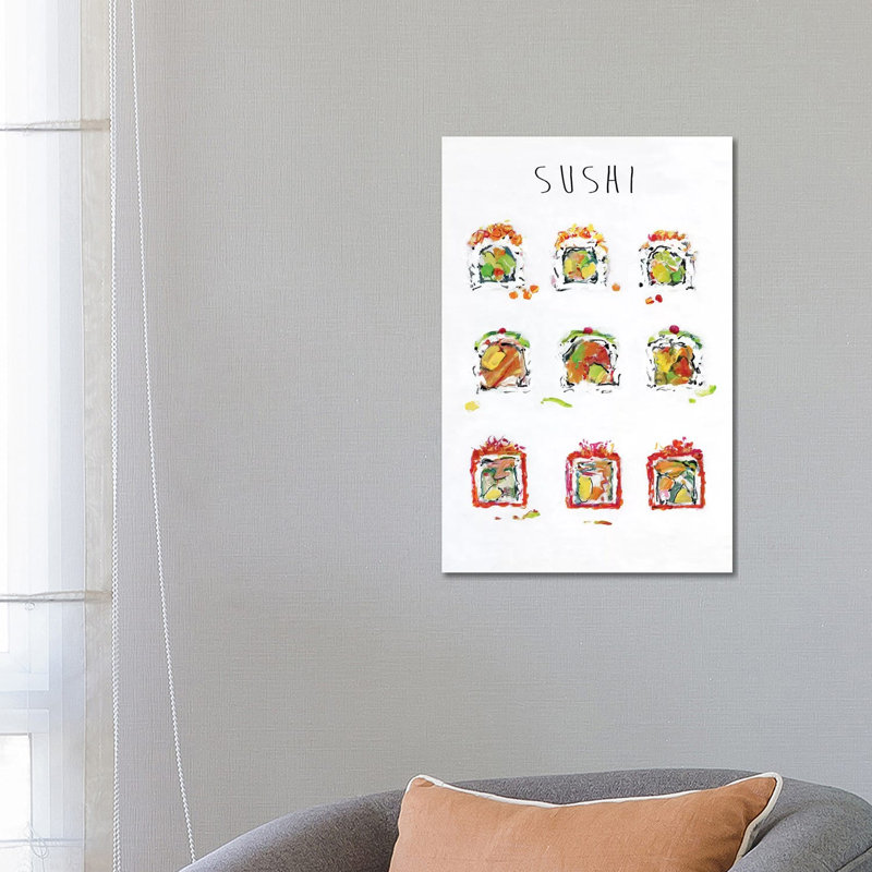 «Sushis» par Sally Swatland - reproduction d'art, Toile tendue, Pas de tapis, H 60 po x l 40po x P 1,5 po