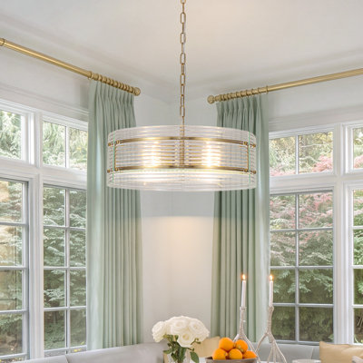 4-Light Modern Ribbed Glass Drum Pendant