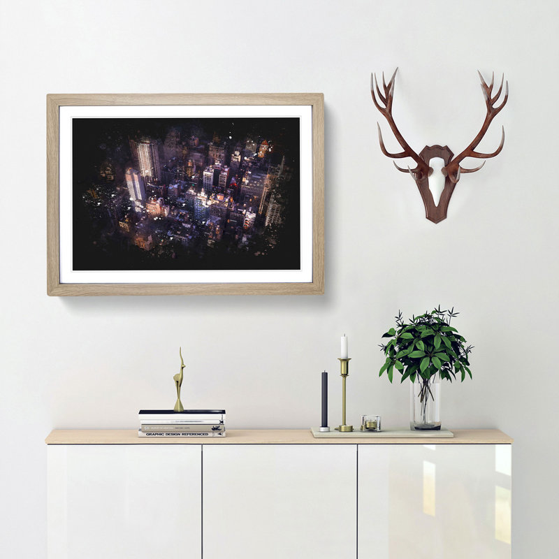 Above New York City Paint Splash - Picture Frame Graphic Art, Oak Framed, 62cm H x 87cm W x 2cm D