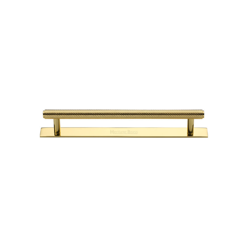 Heritage Brass Heritage Cabinet Pull Knurled Design with Plate, Polished Brass, 9.6cm
