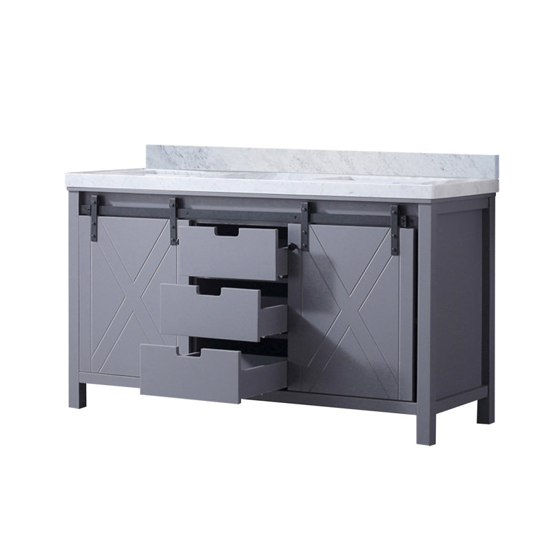 Meuble-lavabo double gris foncé 60 po X P 22 po D, avec comptoir en marbre de Carrare