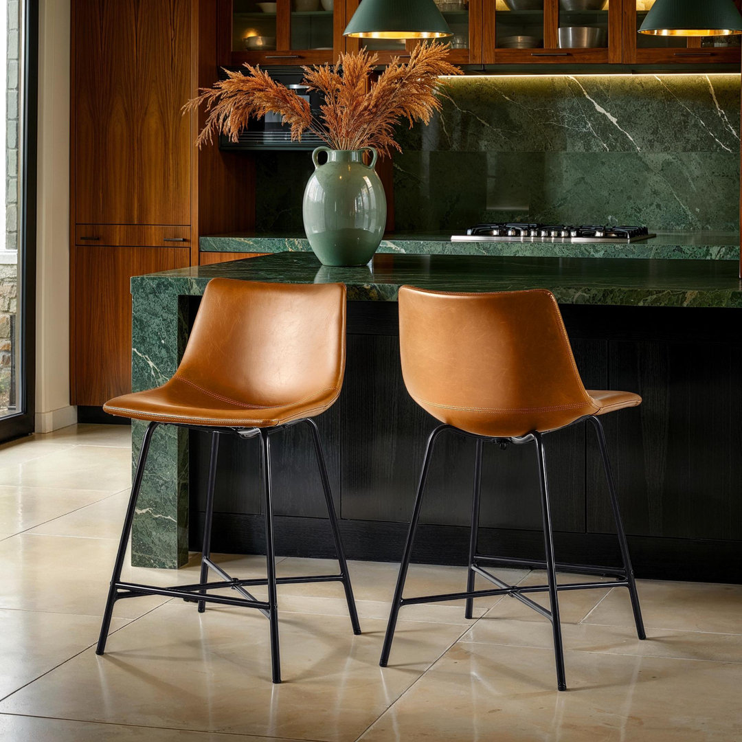 Aobh Modern Urban Faux Leather Counter Stool with Metal X Base (Set of 2) 17 Stories