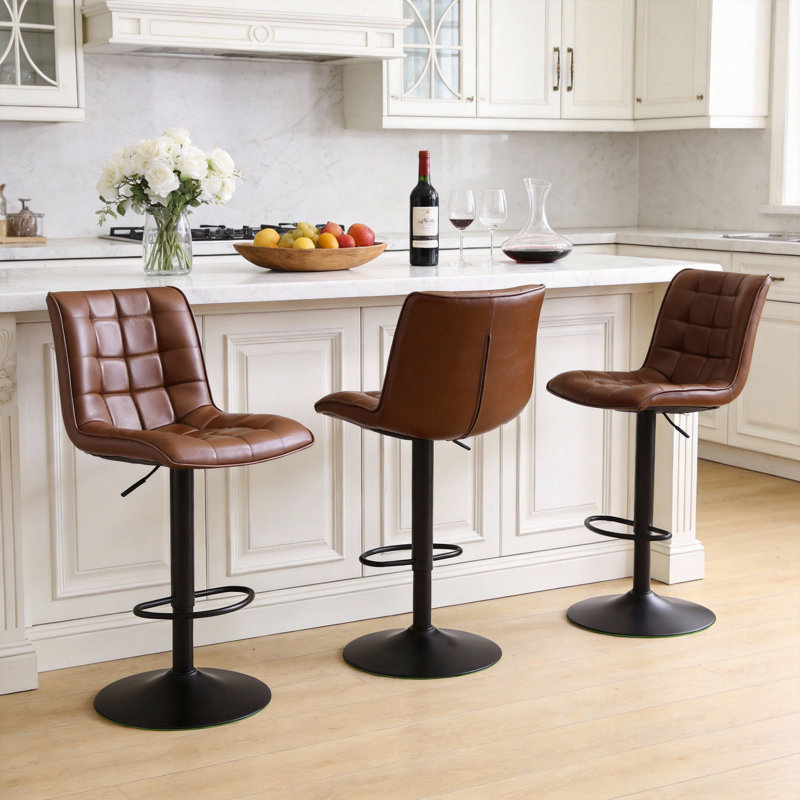 Swivel Upholstered Adjustable Height Counter Bar Stool with Backs for Kitchen Island, Brown, 3