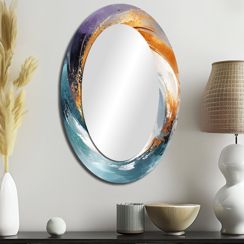 Miroir mural moderne bleu et or Vortex II, 36 po x 24 po