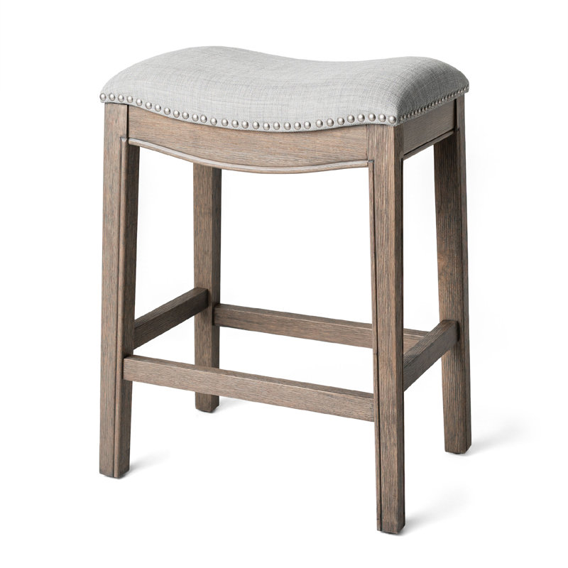 Adrien Gray Wirebrush Backless Saddle Wood Counter Stool