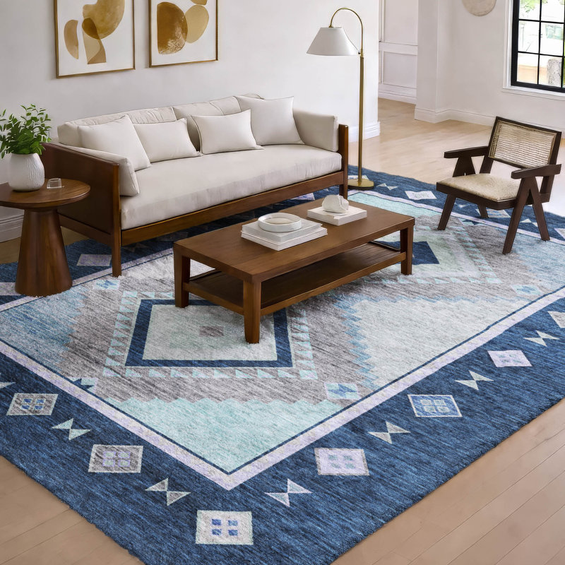Premium Machine Washable Dream Shag ADS177 Aztec Rug, Blue, 9' x 12'