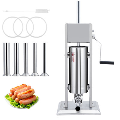 Stuffer à saucisse manuel 22LBS / 10L - Remplisseur de viande en acier inoxydable à deux vitesses - 5 tubes de remplissage - Idéal pour la maison et le commerce - Spécifications des États-Unis