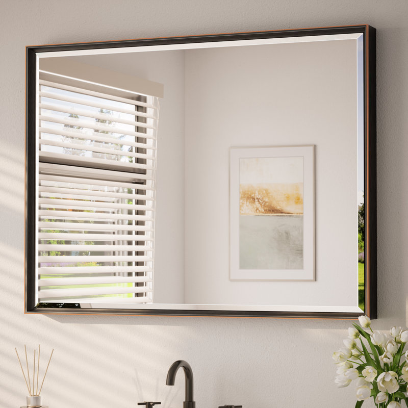 Miroir de salle de bain Areiona, Bronze frotté à l'huile, 30 po x 40 po