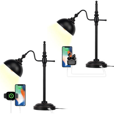 2PCS Industrial Desk Lamp,Black Farmhouse Desk Lamp,Adjustable Rustic Modern Table Lamps,E26 Vintage Metal Desk Lamps for Office Living Room Dorm