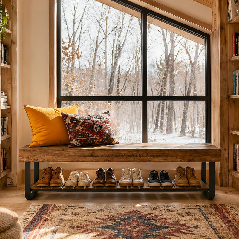 Upholstered Engineered Wood Bench with Shelves