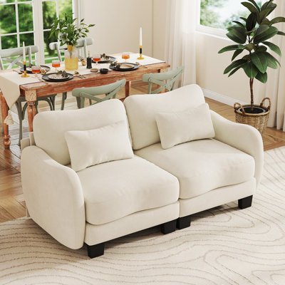 Canapé courbé 71 po en chenille avec coussins lombaires, coussins de nuage et accoudoirs ergonomiques, crème ivoire