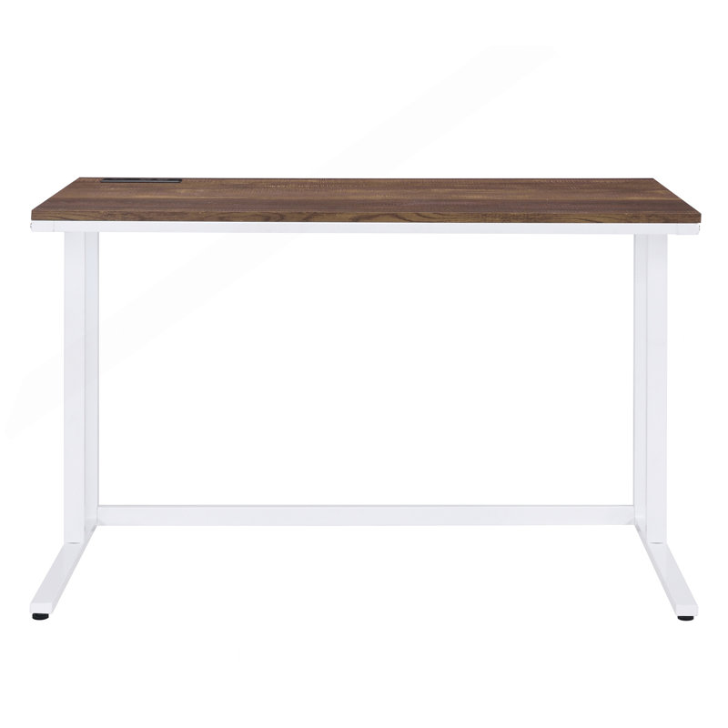Bureau d'écriture en noyer et blanc avec port USB, Blanc