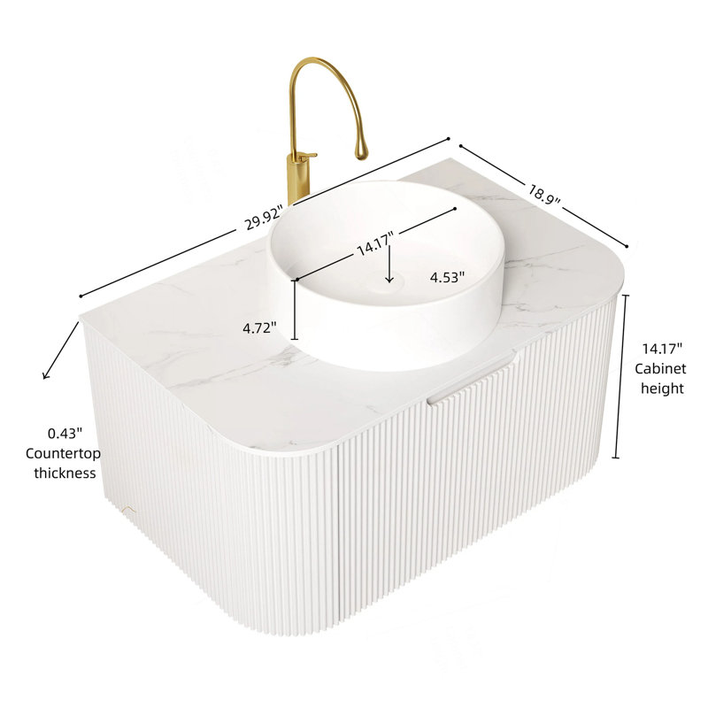 Armoire de salle de bain 30 po rayée à rebords flottants avec tiroir